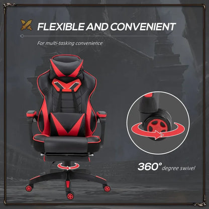 Stylish Red Ergonomic Gaming Chair with Manual Footrest and Wheels for Office