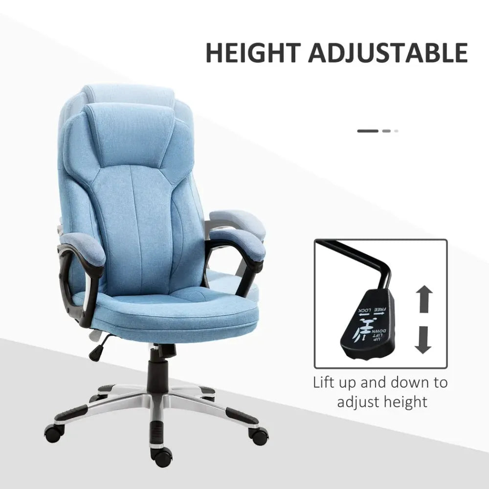 Blue High Back Home Office Chair with Armrests and Height Adjustment Feature