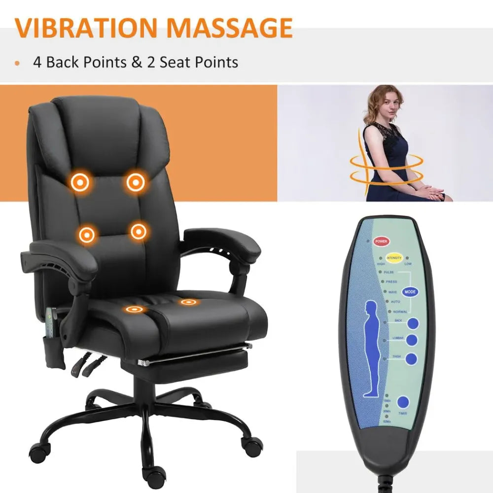 6-Point PU Leather Massage Racing Chair with Electric Padded and Adjustable Angle Remote