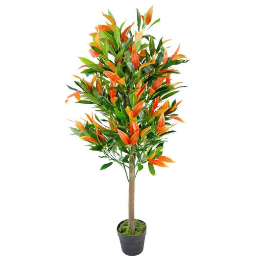 130cm Realistic Red Robin Artificial Ficus Tree with Photinia Red and Green for Vibrant Decor