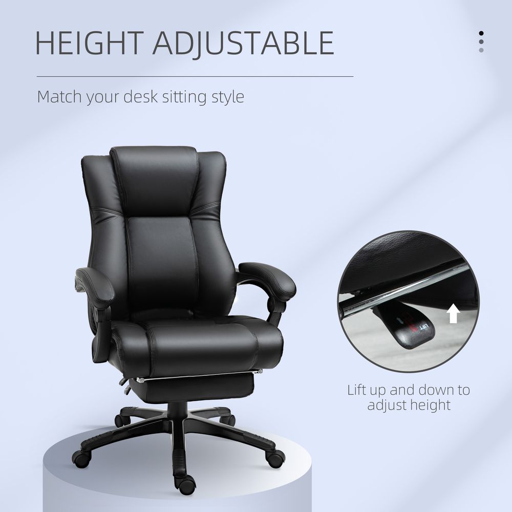 Black High Back Executive Home Office Chair with Reclining Feature and Footrest for Comfort