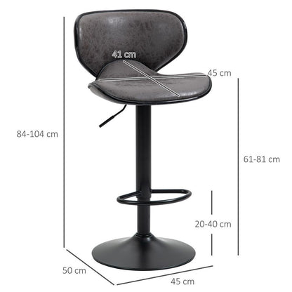 Set of 2 Vintage PU Leather Bar Stools with Adjustable Height and Armless Design
