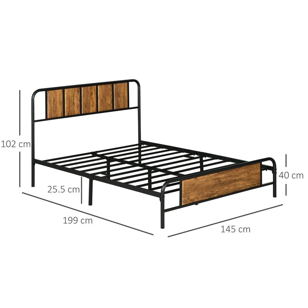 Brown Steel Bed Frame with Headboard, Double Size 145 x 199cm for Bedroom Elegance