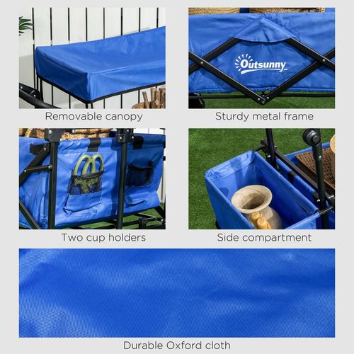 Blue 4-Wheel Trolley Cart with Canopy & Dual Compartments for Easy Transport