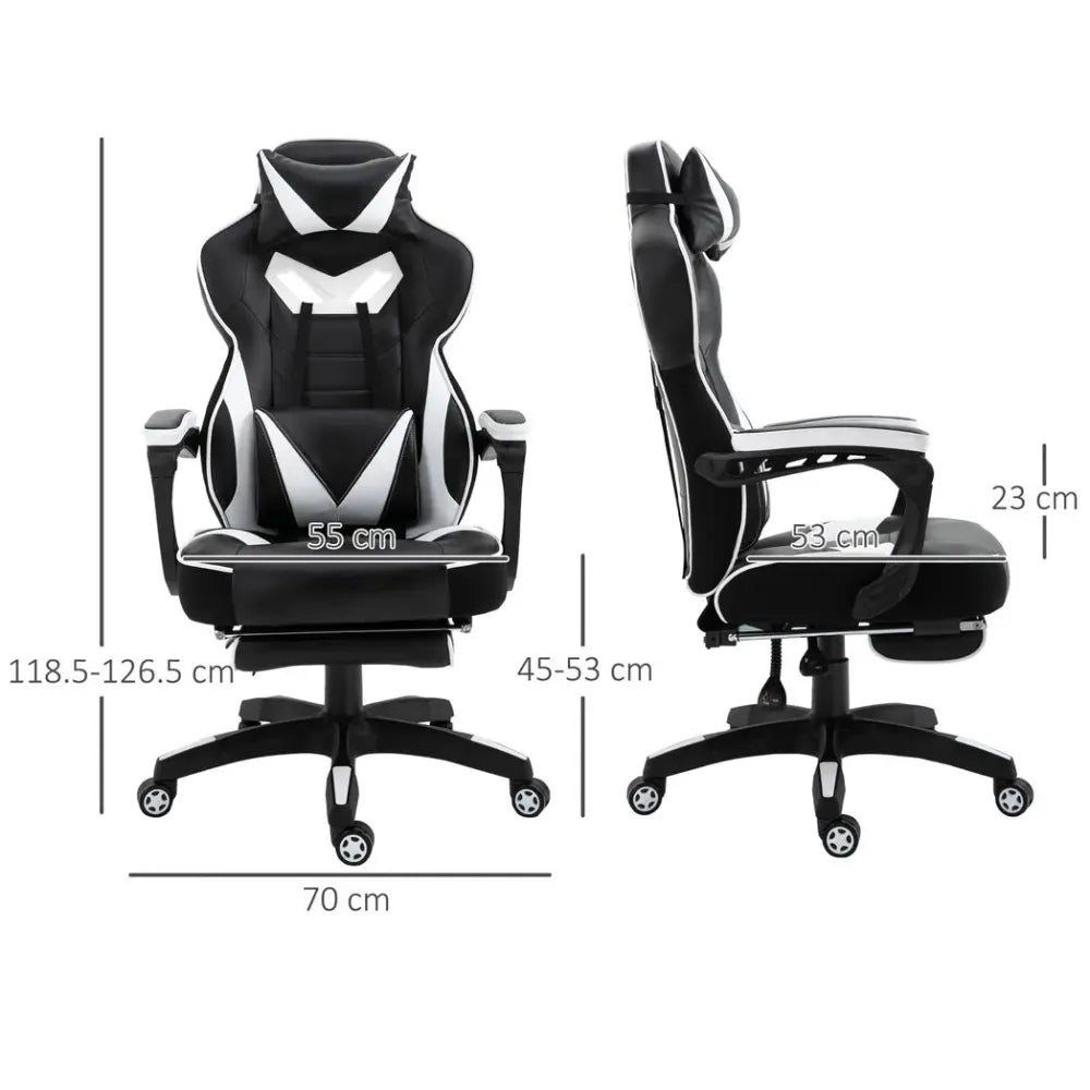 Ergonomic White Gaming Chair with Manual Footrest and Wheels for Stylish Offices