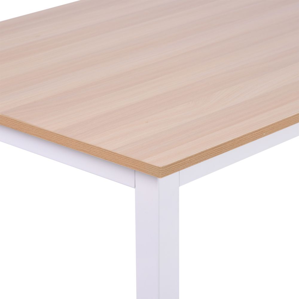 White Metal Frame Oak Grain Computer Desk, 120W x 60D x 76Hcm for Contemporary Office Decor