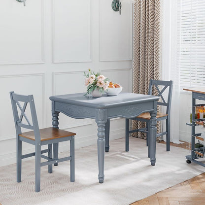Set of 2 Dining Chairs with Pine Wood Frame and Cross Back for Kitchen, Grey