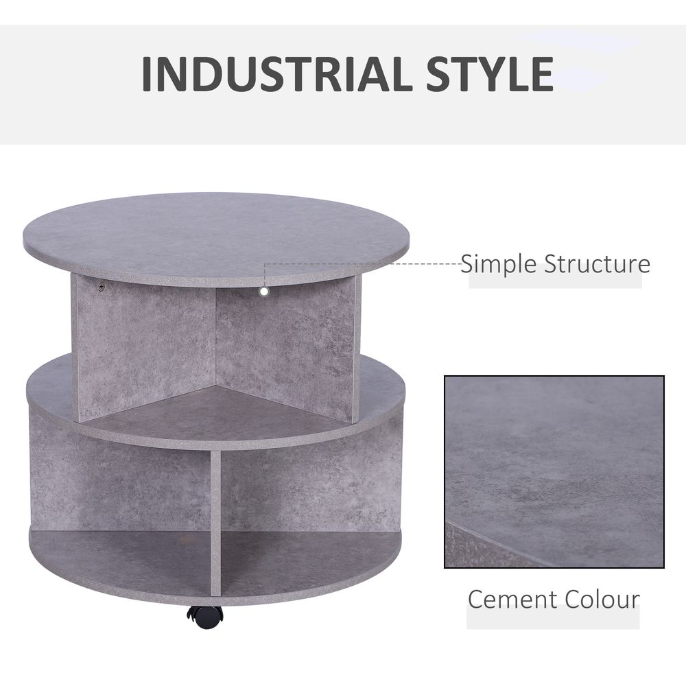 2-Tier Cement Colour Coffee Table, 60x39.5cm, Modern Design