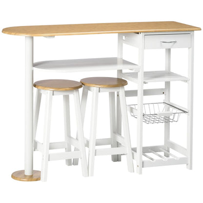 3-Piece Bar Table Set: Breakfast Table, Stools & Wine Rack, Natural White