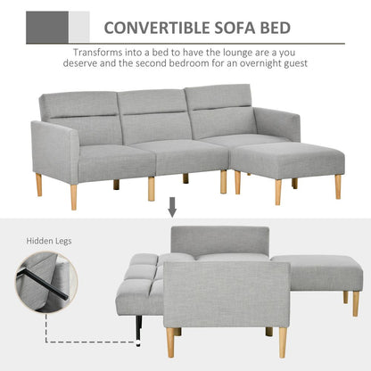 Reversible Upholstered Sofa Bed with Sectional Sleeper and Matching Footstool
