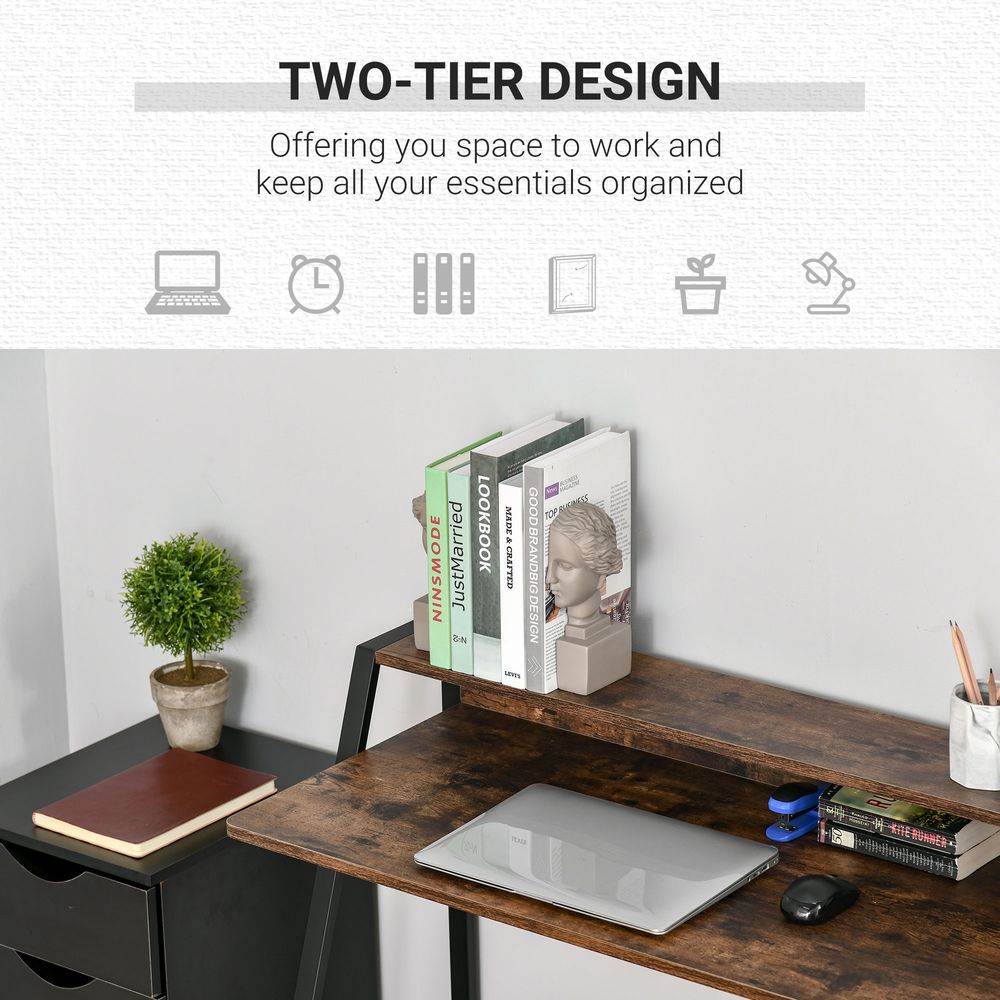 Rustic Brown Writing Desk with Storage Shelf, Perfect for Computer Workstation