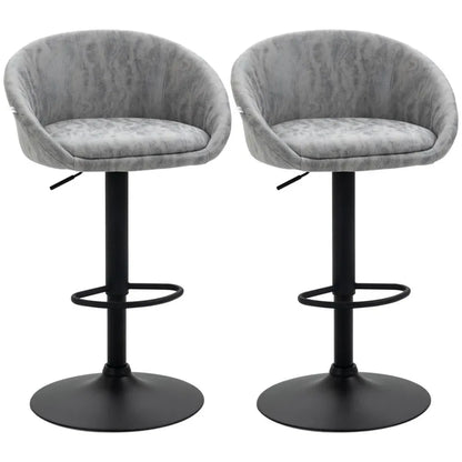 Adjustable Swivel Bar Stools – Set of 2 with Footrests – Light Grey