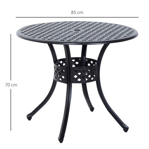 Stylish Round Aluminium Garden Dining Table with Umbrella Hole, Black