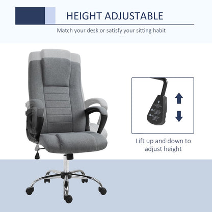 Grey Linen Office Chair with 360° Swivel, High Back and Wide Adjustable Seat