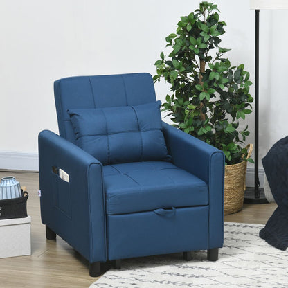 Blue Pull-Out Sleeper Chair Bed with Pillow and Convenient Side Pockets