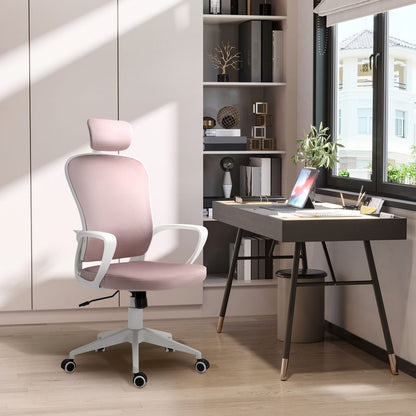 Pink Velvet Fabric High-Back Office Chair with Rocking Wheels for Comfort