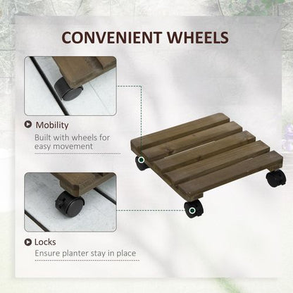 Mobile 2-Pack Wooden Plant Stand with Wheels - Stylish Garden Display!