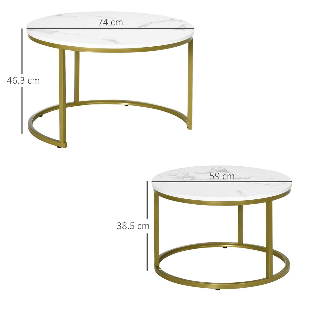 Set of 2 Round Faux Marble Coffee Tables - Stylish Nesting Tables for Living Room Use