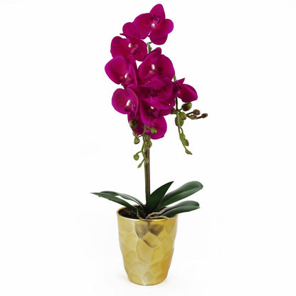 54cm Artificial Orchid Plant in Dark Pink with Gold Pot for Luxurious Indoor Decor