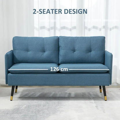 2-Seater Fabric Sofa - Button-Tufted Couch, Dark Blue Love Seat for Living Room