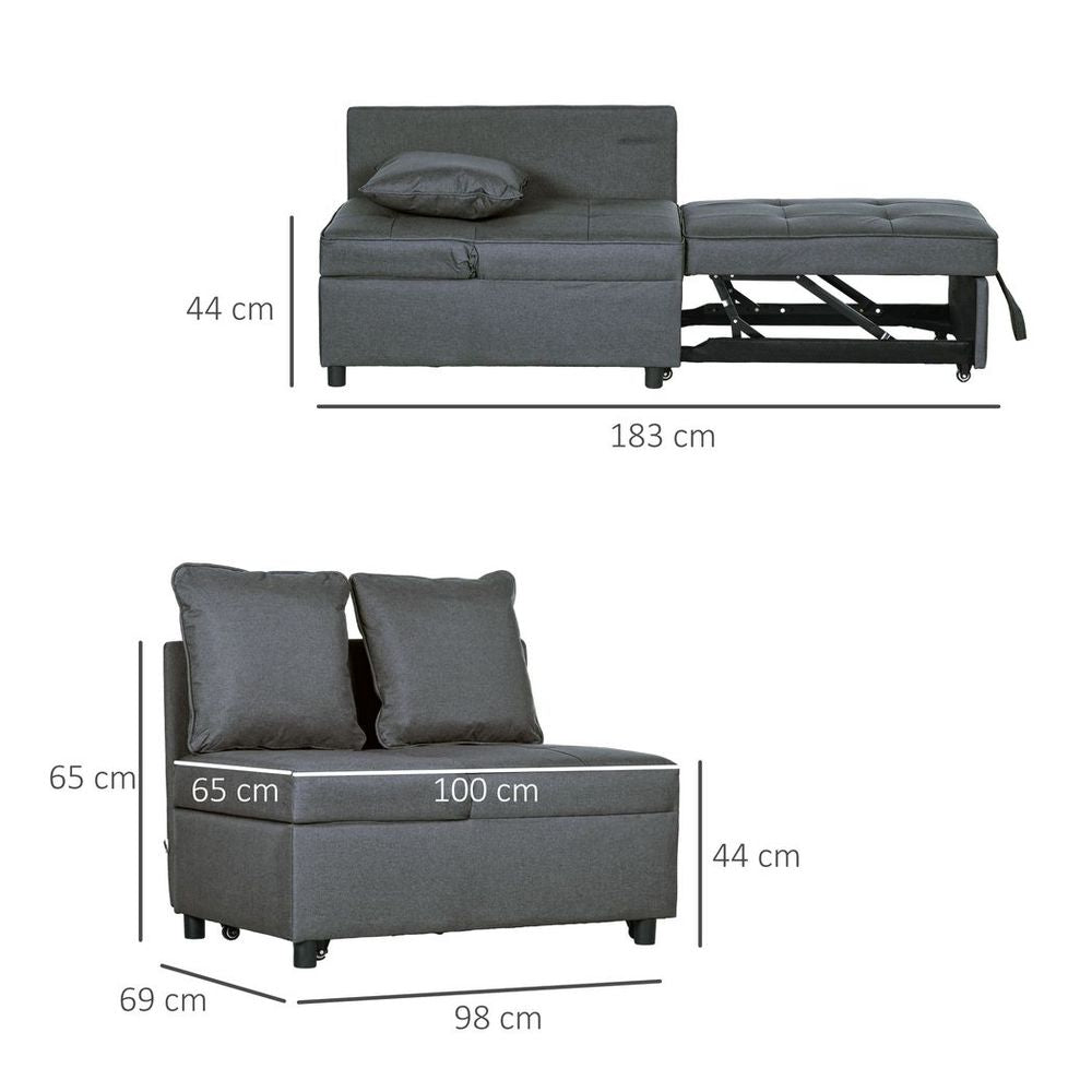 Folding Sleeper Sofa Bed Chair with Pillows and Pocket, Grey