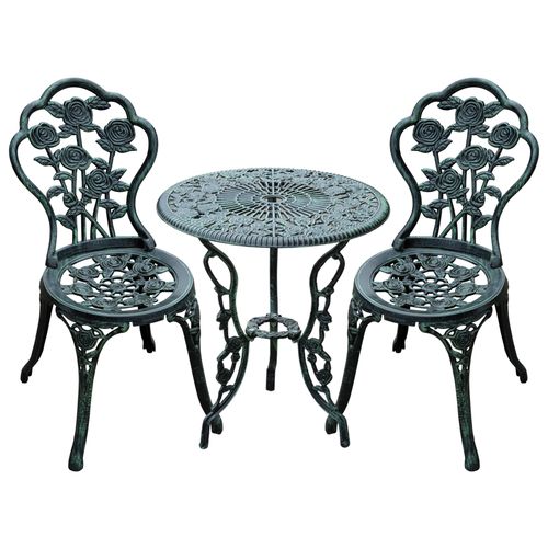 Elegant Antique Green 3-Piece Cast Aluminium Bistro Set for Outdoor Dining