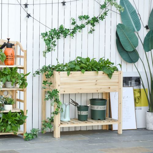 Versatile Wooden Raised Plant Stand with Storage Shelf - Perfect for Gardening!