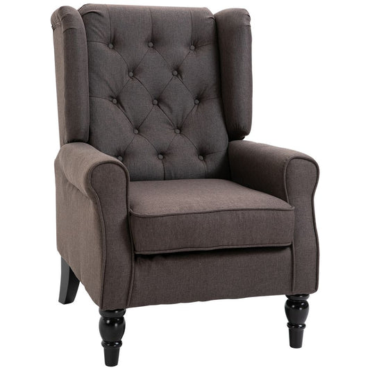 Brown Retro Wingback Accent Chair with Wooden Frame, Perfect for Living Room Decor