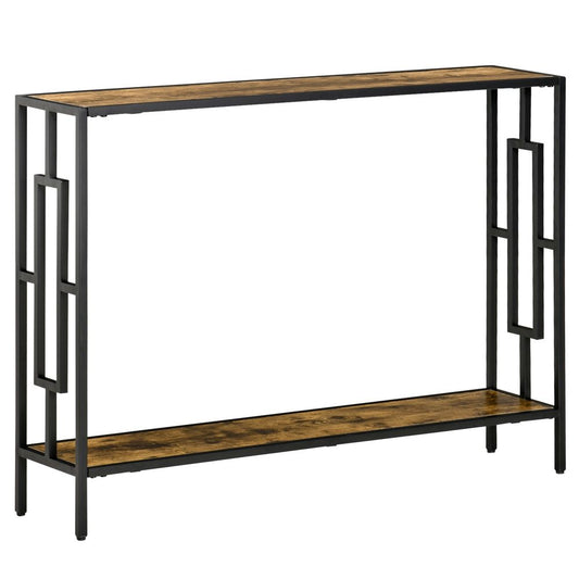 Rustic Brown and Black Industrial Console Table Desk with Metal Frame for Style