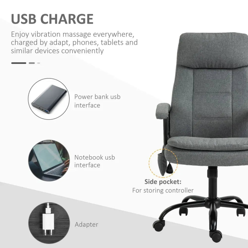 Grey Adjustable Height Office Chair with 2-Point Massage and Linen Look