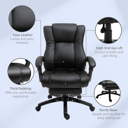 Black High Back Executive Home Office Chair with Reclining Feature and Footrest for Comfort