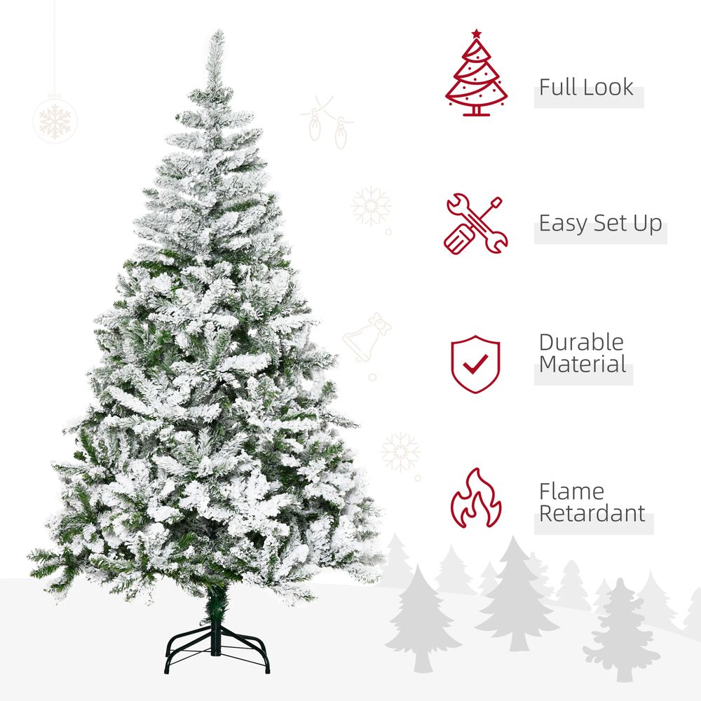 6FT Snow Flocked Artificial Christmas Tree with Realistic Branch Tips for Festive Decor