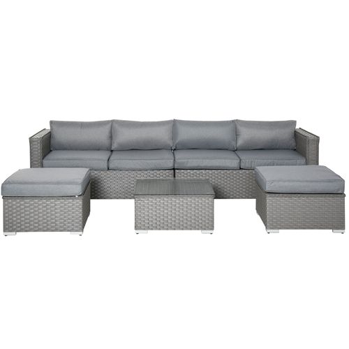 Luxury 5-Piece Grey Rattan Corner Sofa Set with Table & Cushions for Outdoor Elegance