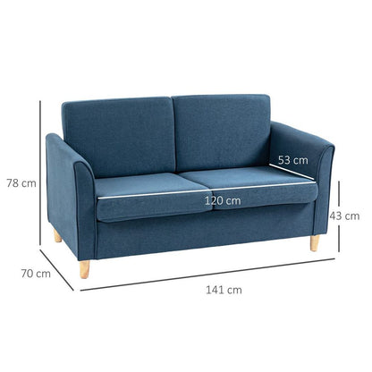 Blue Double Seat Sofa: Linen Upholstery Loveseat Couch with Armrests