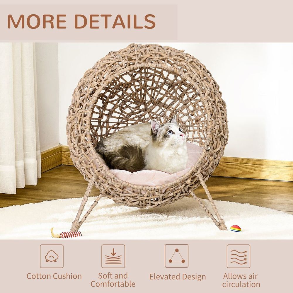 Ball-Shaped Rattan Cat House with Natural Wood Finish for Stylish Pet Comfort