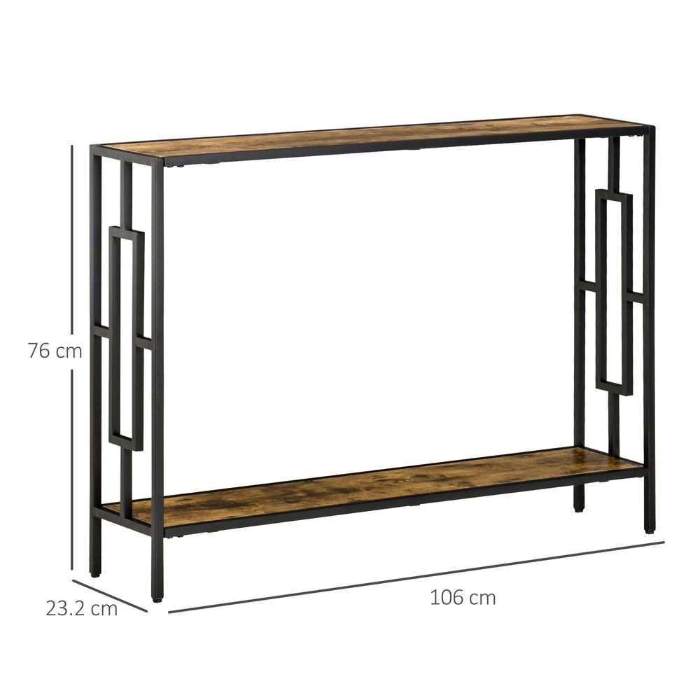 Rustic Brown and Black Industrial Console Table Desk with Metal Frame for Style