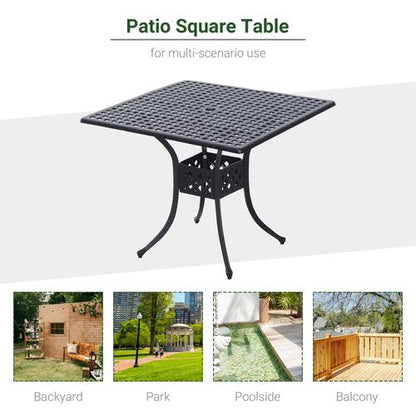 Stylish Square Aluminium Outdoor Dining Table with Umbrella Hole