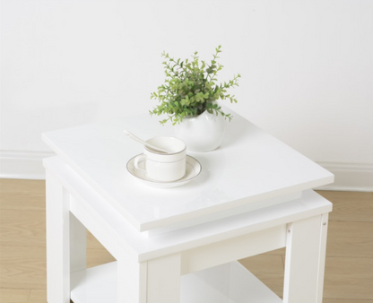 White Square Side Table with Blue LED Light, Modern and Stylish