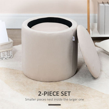 Set of 2 Modern Fabric Storage Ottomans with Removable Lid and Cream White Finish