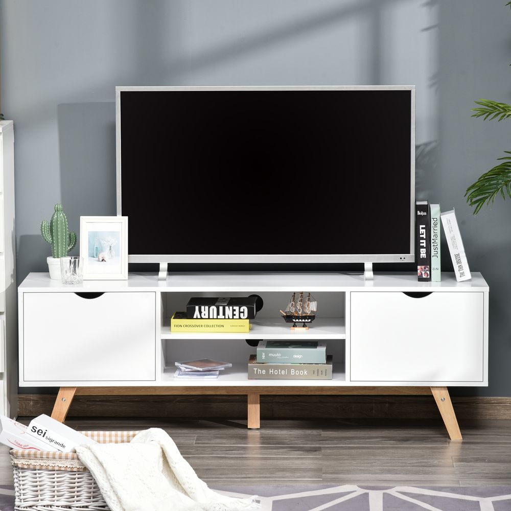 White Particle Board Media Unit with 4 Compartments, Modern Storage