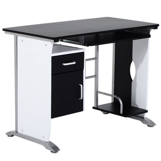 Black Wooden Computer Desk with Drawer for Writing and Workstation Needs