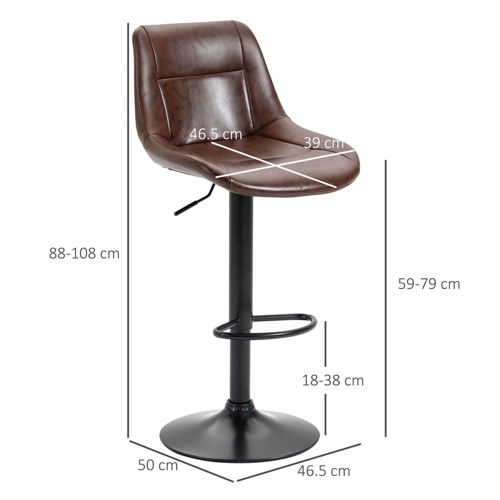 Set of 2 Brown PU Leather Kitchen Stools with 360-Degree Swivel Feature