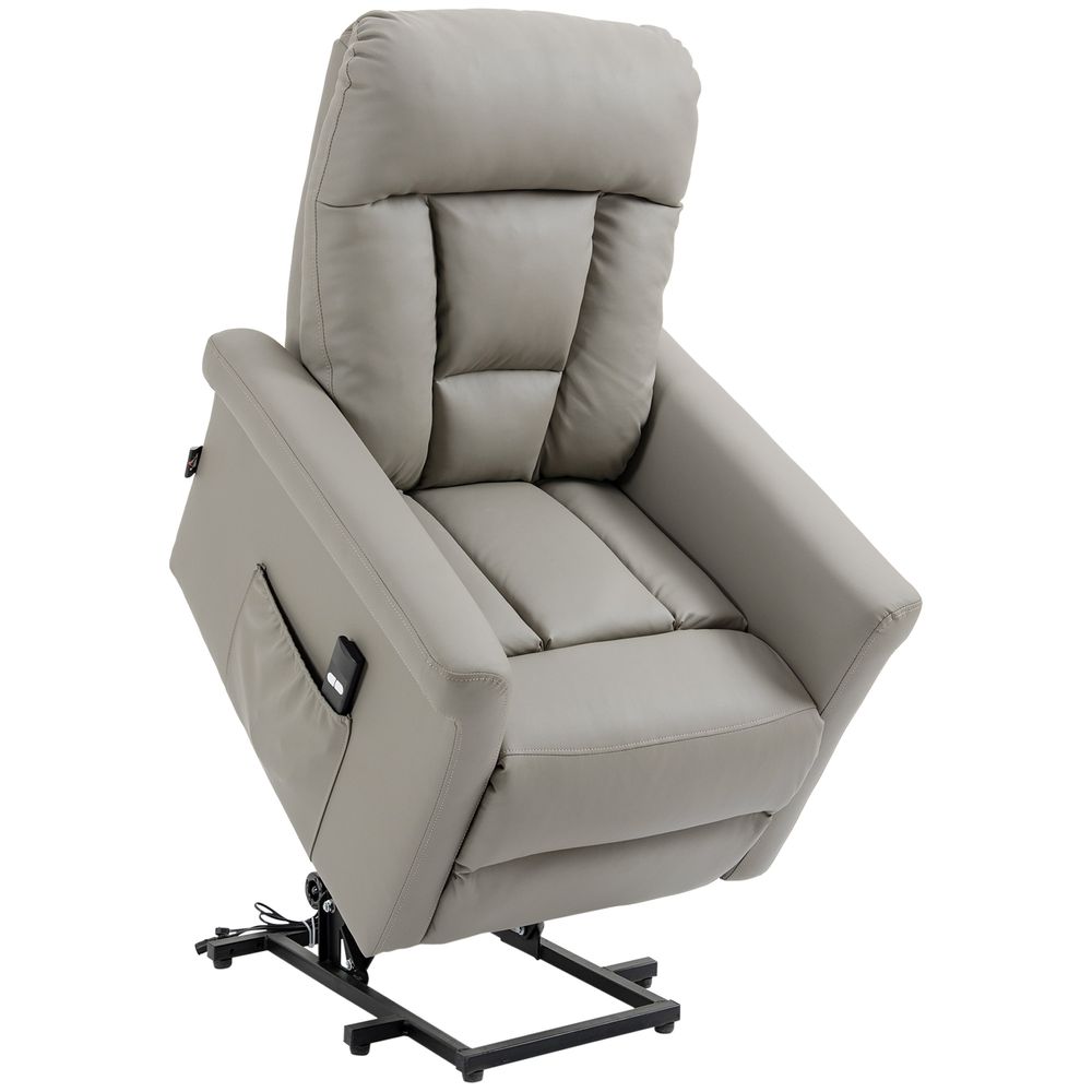 Grey PU Leather Electric Power Lift Recliner with Side Pocket for Convenient Storage