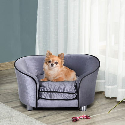 Modern Dog Sofa Couch with Removable Cushion and Storage Pocket for Puppies and Kittens