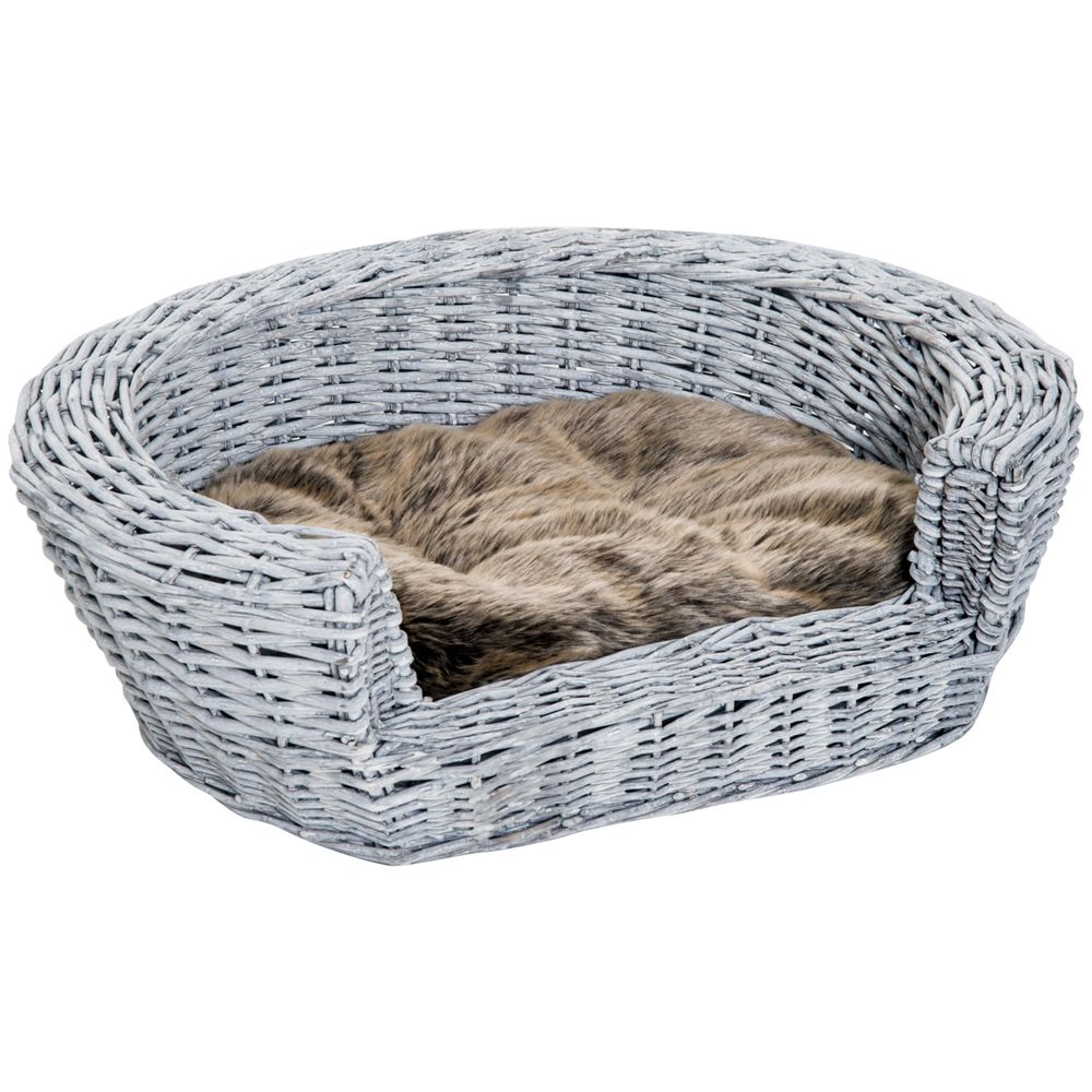 Wicker Willow Rattan Elevated Dog and Cat Couch with Cushion, Stylish Pet Sofa Bed