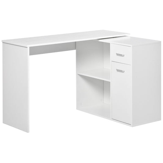 L-Shaped White Computer Desk with 360-Degree Rotating Functionality for Efficient Workspace