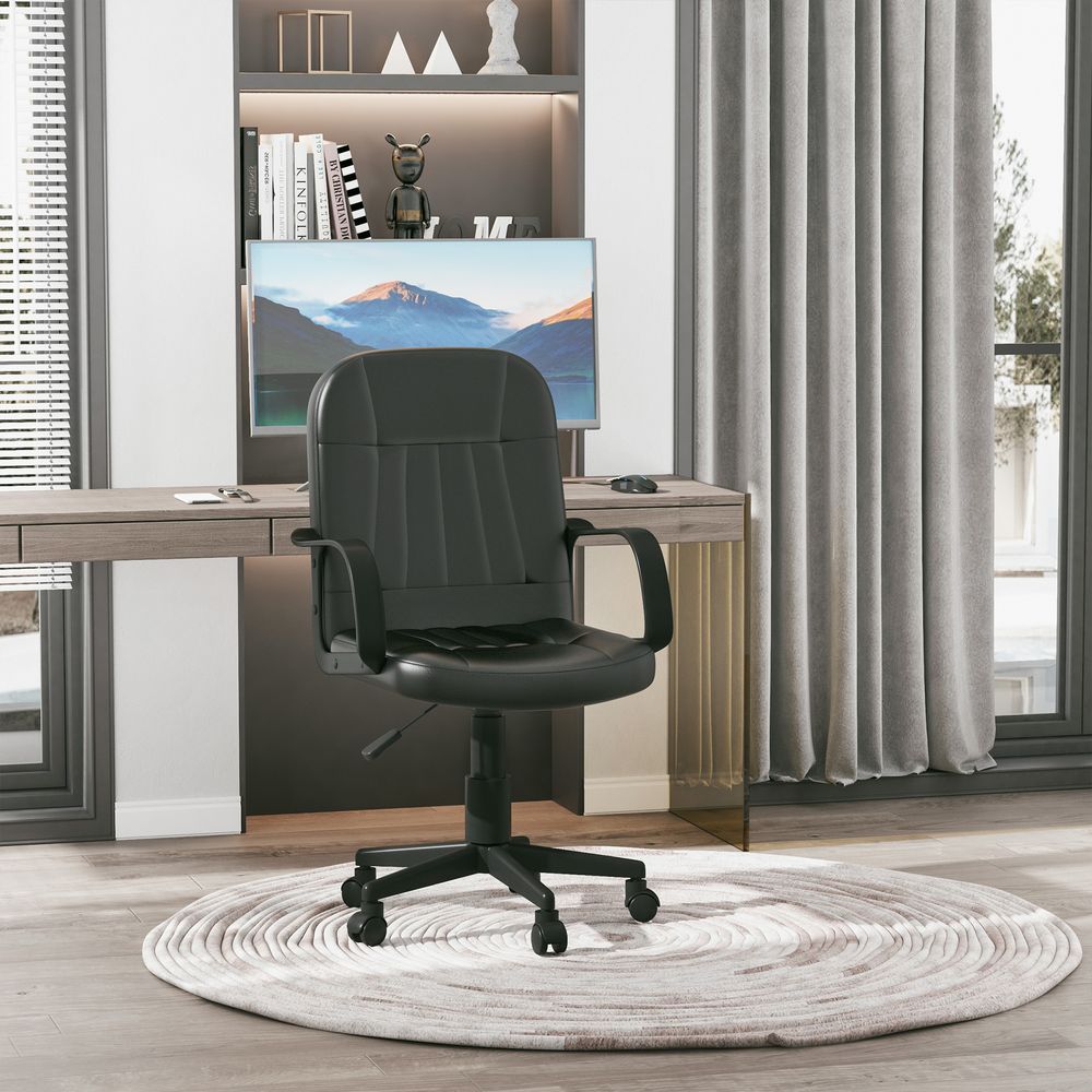 Black PU Leather Swivel Executive Office Chair, Ideal for Computer Desk and Gaming