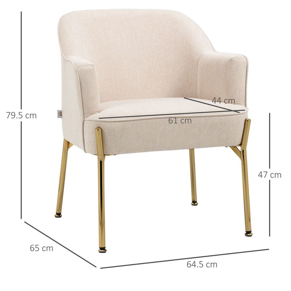 White Fabric Accent Armchair with Metal Legs, Stylish Seating for Living Room or Bedroom