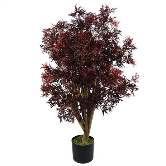 120cm Red Aralia Tree - Artificial and UV Resistant for Outdoor Enjoyment