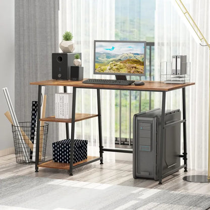 Home Office Writing Desk with 2 Shelves and Steel Frame for Storage and Style